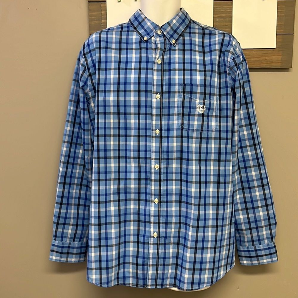 CHAPS Easy Care Men’s Button Down Long Sleeve Plaid Shirt- Large